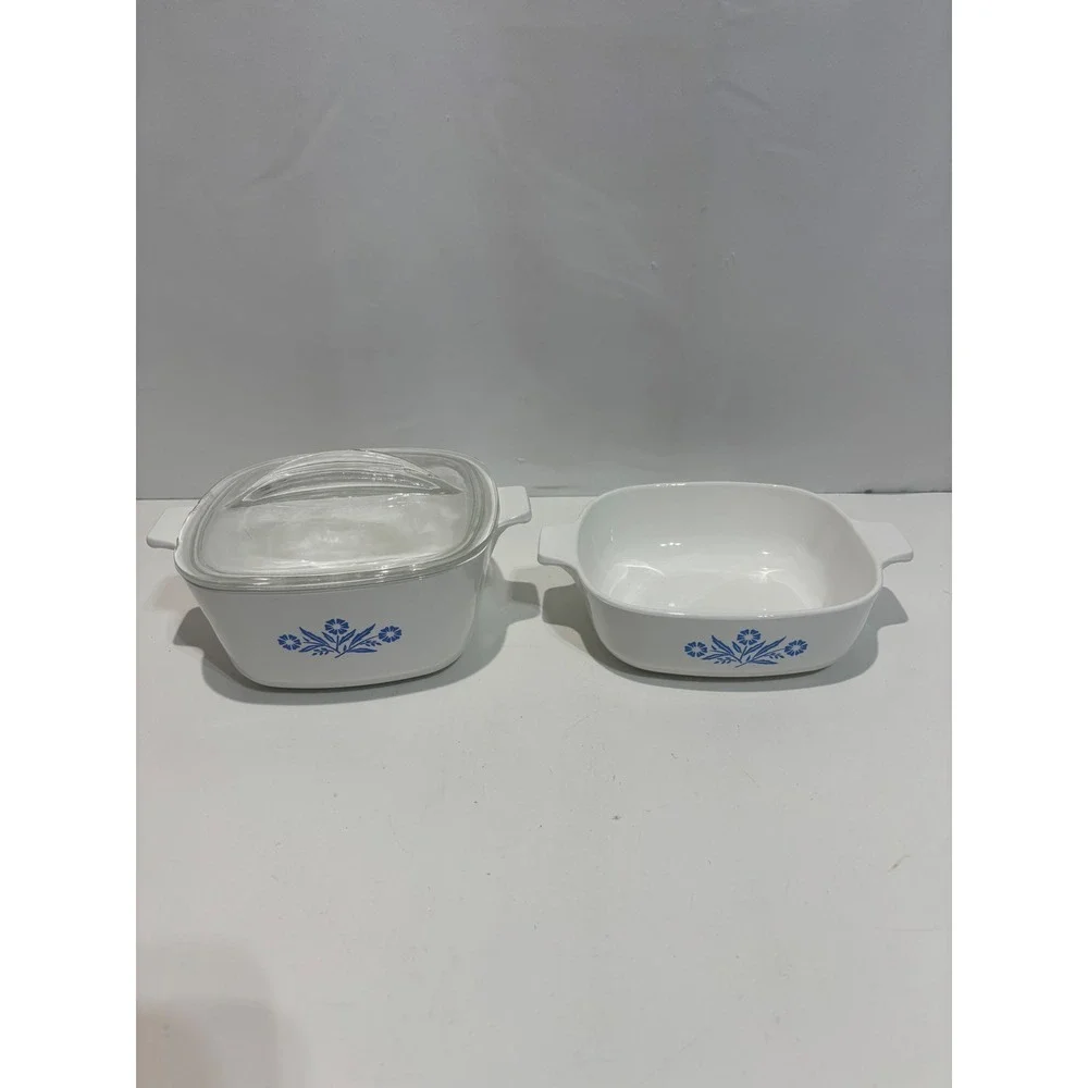 Corning Ware Casserole Dish Set 1QT & 1.5QT White Blue Cornflower Vintage descri